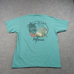 Maui Shirt Mens Large Green Aloha Hawaii Graphic Souvenir Tee Colorwash Tees